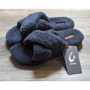 NWT Olukai Hila Heu Wool Shearling Moonlit Slippers Size 9
